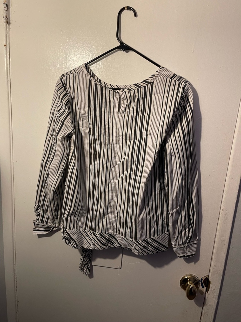 Talbots Black and White Vertical Stripe Blouse